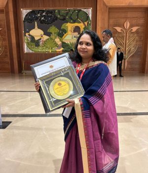 Award trophy recognizing contribution to education and social welfare