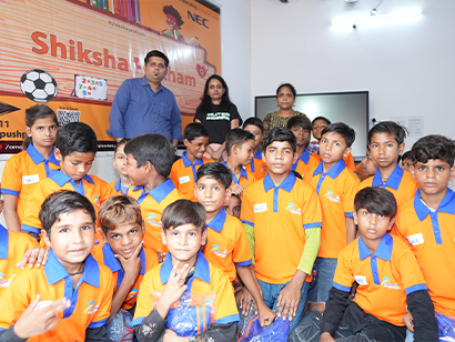 Amarpushp team supporting education through uniform distribution